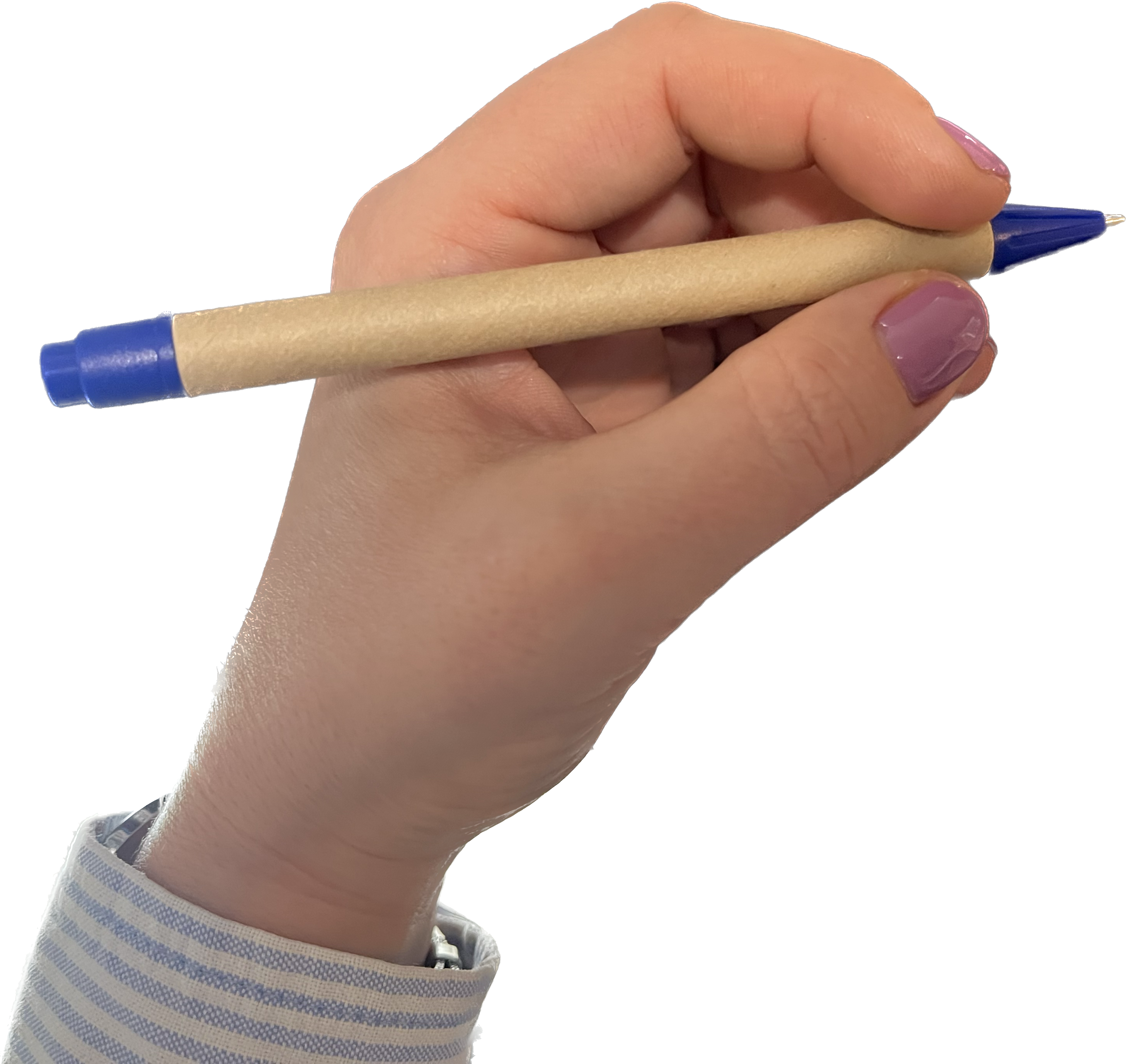 left hand holding a pen